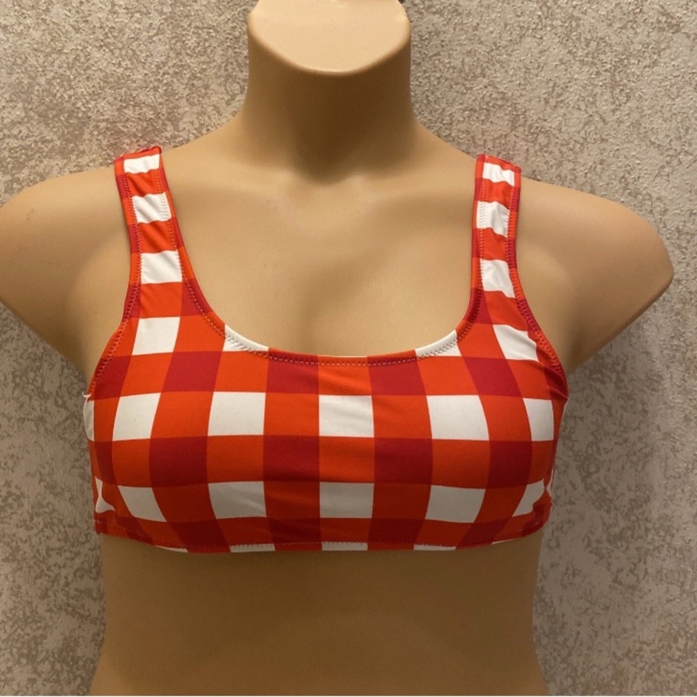 Red and White Gingham Checkered Bikini Top